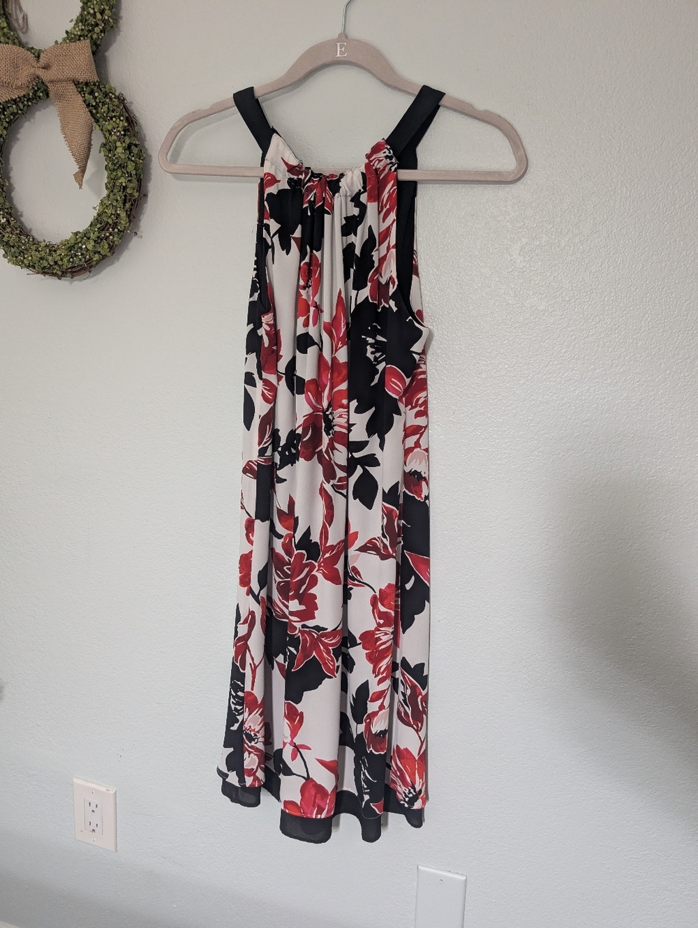 Chicos Red And Black Floral‎ Back Tie Dress Size Small/Med